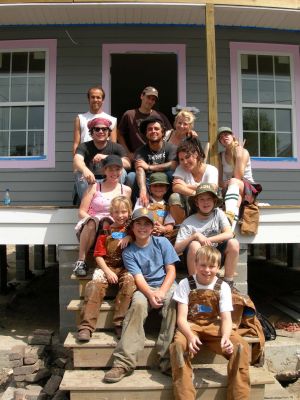 Billie Joe Armstrong and family at a build with Habitat.